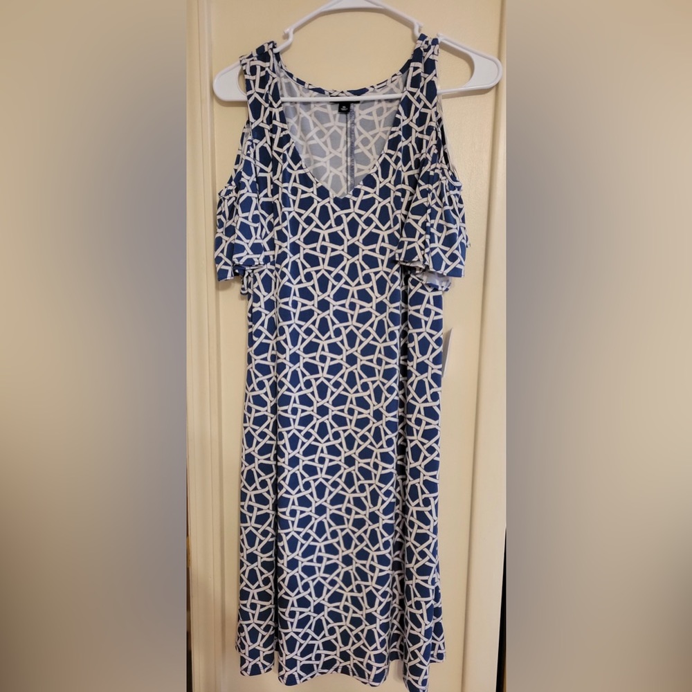 Blue and White lightweight mid length dress XL
